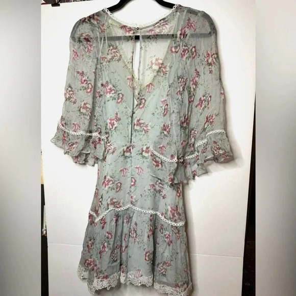 TALULAH Womens Light-Blue Floral White-Lace KNOWING V-Neck Mini Dress size xs - Picture 4 of 6